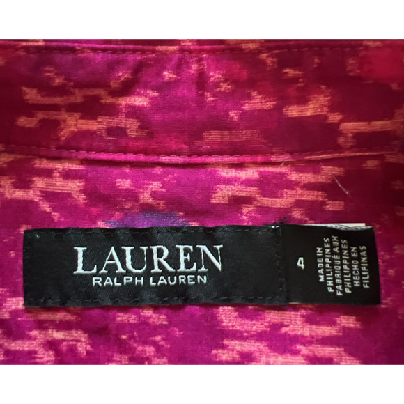 Lauren Ralph Lauren Dress Womens 4 Midi Fuchsia Geo-Print Shantung Tie-Waist - Picture 4 of 12